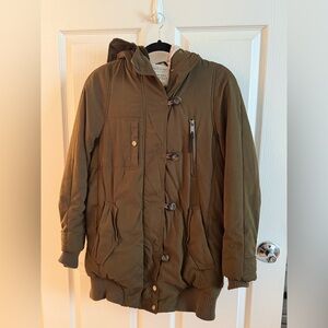 ZARA Military Army style coat in Olive green with hood.